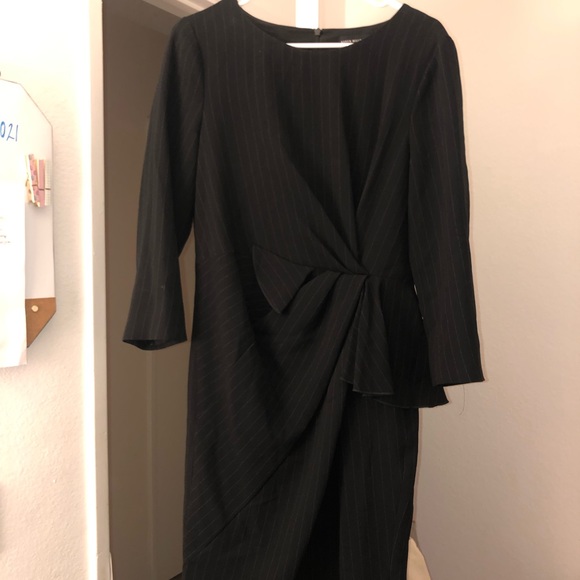 Karen Millen Pinstripe Black Peplum Dress - Picture 2 of 3